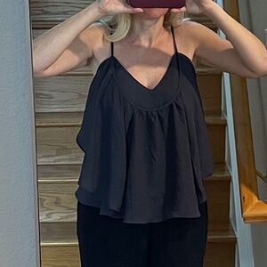 NWT Future Collective Black Ruffle Cami Tank Top Size Large